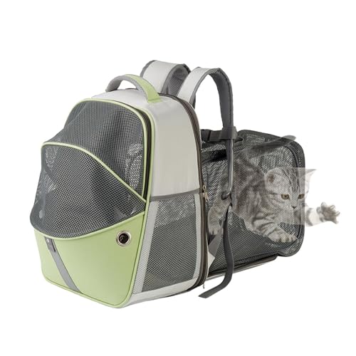 Erweiterbare Katzentragetasche, Hunderucksack, Netzstoff, Haustier-Tragetasche, belüftete Katzen-Hundetasche mit transparentem Fenster, belüftete Hundetragetasche für Outdoor-Reisen, Spaziergänge von Fmzrbnih