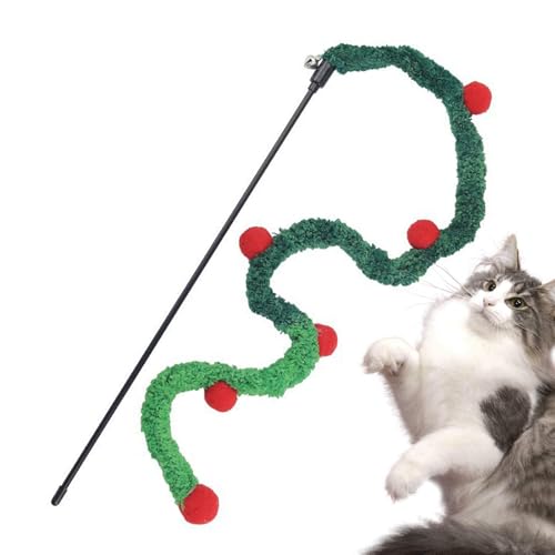 Fmzrbnih Weihnachts-Katzen-Zauberstab-Spielzeug, Weihnachts-Katzen-Teaser | Haustier-Teaser-Katzenstab-Spielzeug für Hauskatzen | Attraktive, Plüsch-Katzenfänger-Spielzeug für Kätzchen, Kat von Fmzrbnih