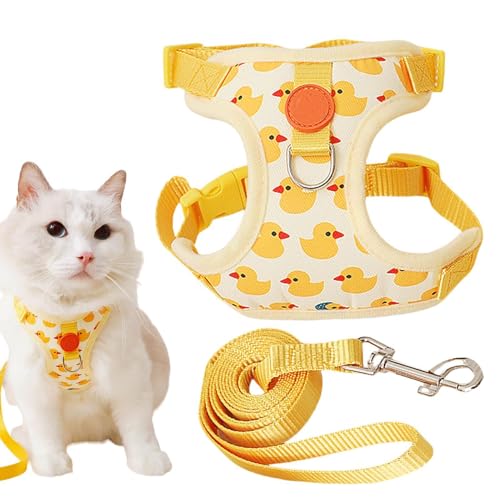 Geschirr für kleine Katzen, Entenmuster, Cartoon-Nylon, Hamstergeschirr-Set, verstellbar, weich, multifunktional, Zugseil, Haustier-Outdoor-Zubehör für Frettchen, Welpen, Kaninchen von Fmzrbnih