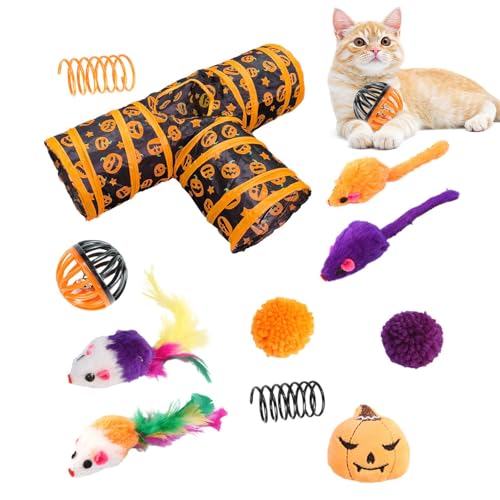 Halloween Katzen-Kanal Spielzeug Set - Interaktives Katzenspielzeug Set, Bell Ball Teaase Katzenspielzeug Set | Multifunktionales Halloween 3-Wege-Tunnelspielzeug Kanal-Set, Katzenspielzeug Set für von Fmzrbnih