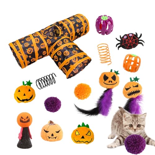 Halloween Katzen-Kanal Spielzeug Set - Interaktives Katzenspielzeug Set, Bell Ball Teaase Katzenspielzeug Set | Multifunktionales Halloween 3-Wege-Tunnelspielzeug Kanal-Set, Katzenspielzeug Set für von Fmzrbnih