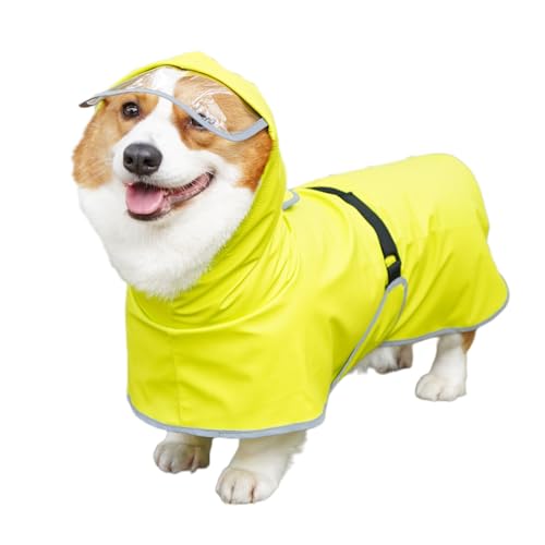 Hundeponcho, Haustier-Regenmantel,Reflektierende wasserdichte Kleidung für Haustiere mit Seillochstreifen - Regenmantel mit Kapuze, verstellbare Passform, schneefester, winddichter Schutz für Komfort von Fmzrbnih