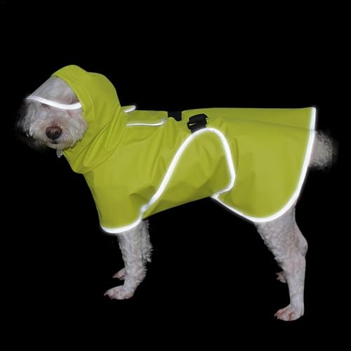 Hunderegenjacke, Hundeponcho - Reflektierende wasserdichte Kleidung für Haustiere mit Seillochstreifen | Regenmantel mit Kapuze, verstellbare Passform, schneefester, winddichter Schutz für Komfort bei von Fmzrbnih