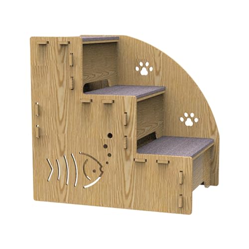 Hundetreppe für Hochbetten - 3-stufige Holzhaustiertreppe für Hund | Ausgewogene Hunderampe Indoor Rampe, rutschfeste Haustierrampen Treppe für kleine Hunde, Katzen und andere kleine Haustiere von Fmzrbnih