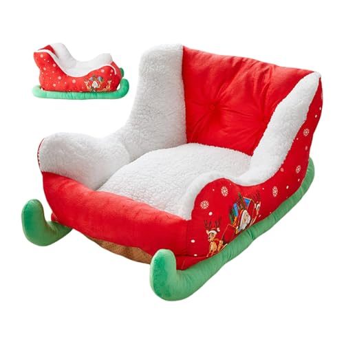 Rotes Weihnachts-Katzen-Hundebett – Weiches Katzenbett, Bequeme Haustier-Couch | Niedliches Haustierbett Im Schlitten-Design, Vielseitiges Urlaubs-Haustierbett In Rot, Gemütliches Weihnachts-Haustierb von Fmzrbnih