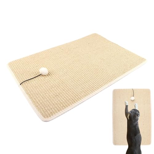 Sisalmatte Katzen – Katzenkratzteppich, Sisal-Katzenkratzmatte | Multifunktionales Katzenkratzpad Mit Plüschball Zum Schutz Von Wandmöbeln, Kleine Bis Mittelgroße Katzen, (Holzfarbe) (23,62 X 15,75 X von Fmzrbnih