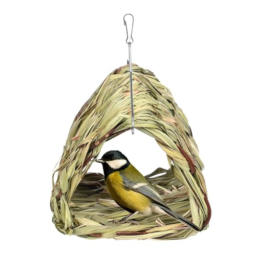 Vogelhaus für Käfig - Dreieckige Form Handgewebte hängende Vogelhütte - Natur Rattan Hängematte Multifunktionales Schlafbett mit Metallhaken für Haustier von Fmzrbnih