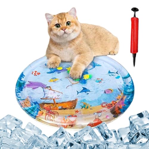 Wassersensorische Spielmatte Für Katzen – Tragbare Wassersensormatte, Innovative Sensormatte | Runde Aufblasbare Katzen-Wasserspielmatte Mit Fisch Im Inneren, Interaktives Katzenspielzeug Für Haustier von Fmzrbnih