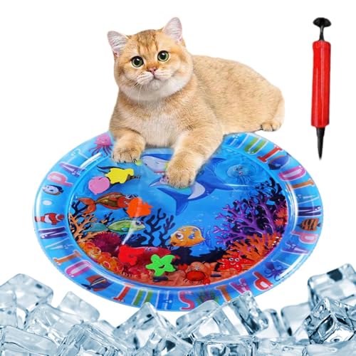 Wassersensorische Spielmatte Für Katzen – Tragbare Wassersensormatte, Innovative Sensormatte | Runde Aufblasbare Katzen-Wasserspielmatte Mit Fisch Im Inneren, Interaktives Katzenspielzeug Für Haustier von Fmzrbnih