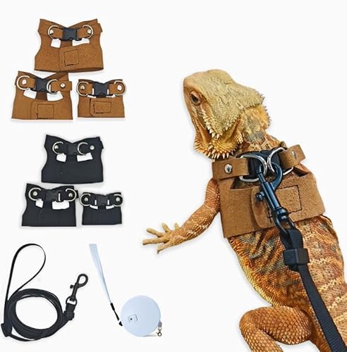 Fnaobai Bartdrachengeschirr-Set, 3 Größen, verstellbar, Eidechsen, Training, Spazierengehen, Lederweste, ausbruchsicheres Traktionsseil für Outdoor, kleine Reptilien, Tiere, Eichhörnchen (Braun) von Fnaobai