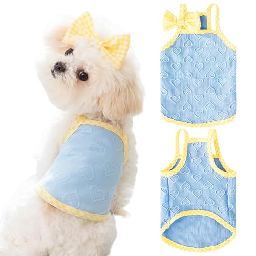 Fnaobai Hundesommerkleidung, Welpenherz, atmungsaktiv, ärmelloses Tanktop für kleine, mittelgroße Hunde und Katzen, Blau, Größe M von Fnaobai