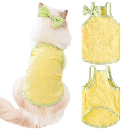 Fnaobai Hundesommerkleidung, Welpenherz, atmungsaktiv, ärmelloses Tanktop für kleine, mittelgroße Hunde und Katzen (Gelb, L) von Fnaobai