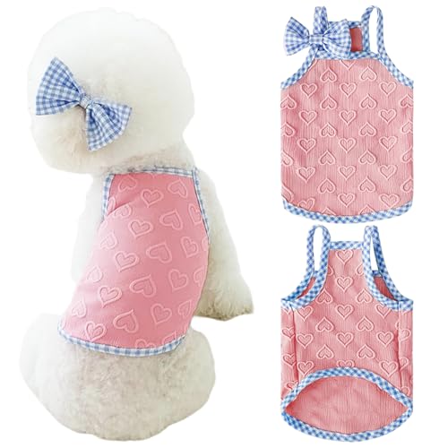 Fnaobai Hundesommerkleidung, Welpenherz, atmungsaktiv, ärmelloses Tanktop für kleine, mittelgroße Hunde und Katzen (Rosa, L) von Fnaobai