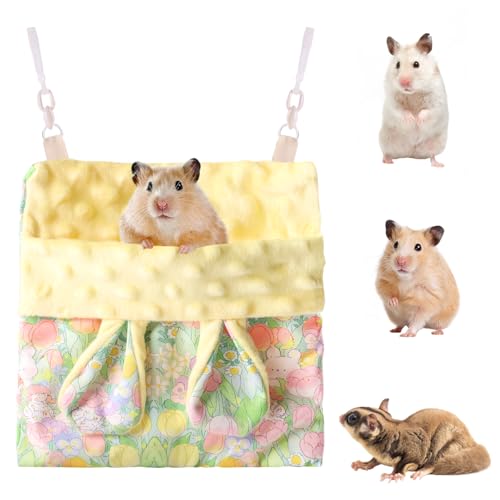 Fnaobai Sugar Gliders Schlafsack, Hamster, Samt, Hängematten, Betttrage mit Gurt, Eichhörnchen, Murmeltiere, Meerschweinchen, warme Schaukel, Tragetasche, Käfigzubehör für Kleintiere (Gelb) von Fnaobai