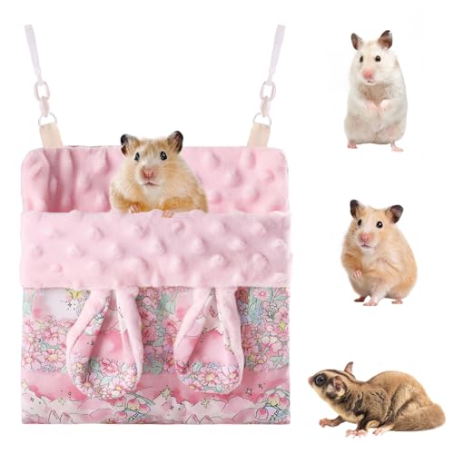 Fnaobai Sugar Gliders Schlafsack, Hamster, Samt, Hängematten, Betttrage mit Gurt, Eichhörnchen, Murmeltiere, Meerschweinchen, warme Schaukel, Tragetasche, Käfigzubehör für Kleintiere (Rosa) von Fnaobai