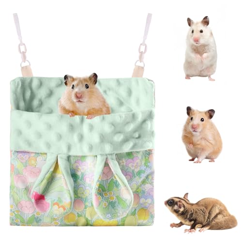 Fnaobai Sugar Gliders Schlafsack, Hamster, Samt, Hängematten, Betttrage mit Gurt, Eichhörnchen, Murmeltiere, Meerschweinchen, warme Schaukel, Tragetasche, Käfigzubehör für Kleintiere (grün) von Fnaobai