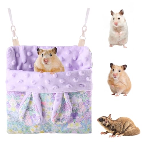 Fnaobai Sugar Gliders Schlafsack, Hamster, Samt, Hängematten, Betttrage mit Gurt, Eichhörnchen, Murmeltiere, Meerschweinchen, warme Schaukel, Tragetasche, Käfigzubehör für Kleintiere (lila) von Fnaobai