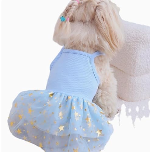 Tutu-Kleid für Hunde und Katzen, Sommer, Tüll, Slip-Spitzenkleid, niedlicher Welpe, Glitzerstern, Rock, Haustier-Partykleidung für kleine, mittelgroße Katzen, Hunde (Blau, Größe M) von Fnaobai