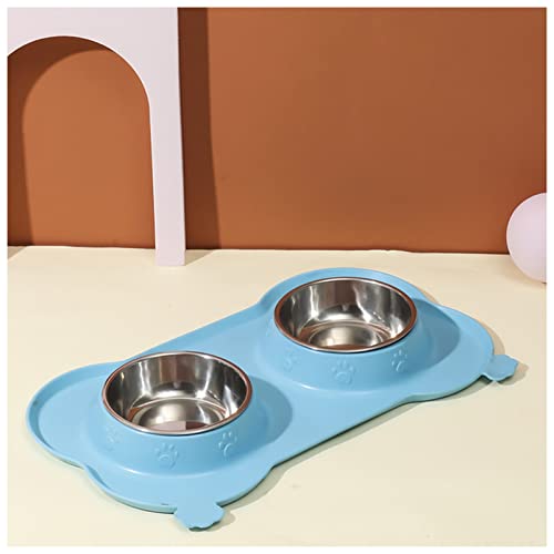 Futternapf Katze Antislip doppelte Hundeschüssel mit Silikonmatte dauerhafte Edelstahl-Wasser-Nahrungsmittel-Haustier-Fütterung Trinkschalen for Hunde Katzen Geneigter futternapf Katze (Size : Blue von FnnEmg