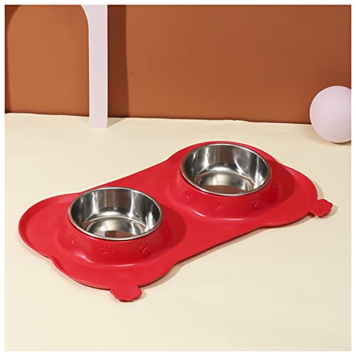 Futternapf Katze Antislip doppelte Hundeschüssel mit Silikonmatte dauerhafte Edelstahl-Wasser-Nahrungsmittel-Haustier-Fütterung Trinkschalen for Hunde Katzen Geneigter futternapf Katze (Size : Red) von FnnEmg