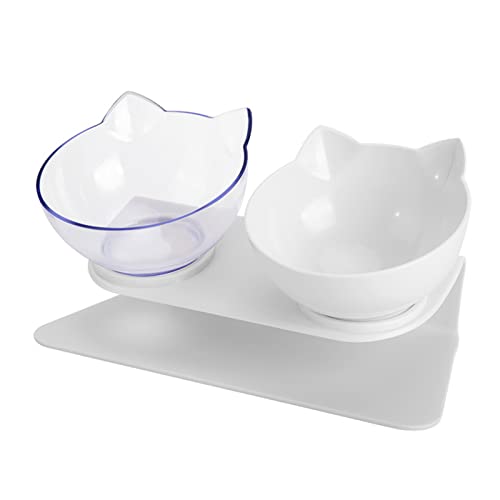 Futternapf Katze rutschfeste Cat Bowls doppelte Haustierschüsseln mit angehobenem Stand Tiernahrung und Wasserschalen for Katzen Hunde Pet Products Cat Bowl Geneigter futternapf Katze (Color : White von FnnEmg