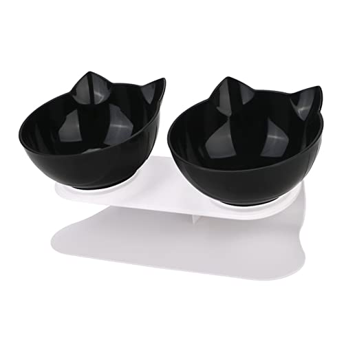 Futternapf Katze rutschfeste Haustierschalen for Katzen Food Cat Water Bowl Double Cat Bowl Dog Bowl Pet Fütterung Katze Hunde Schutz Zervix Geneigter futternapf Katze (Size : Double Black) von FnnEmg