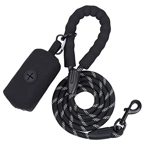 Seil Haustier Durable Hundeleine mit Kacke Tasche Spender Starke Reflektierende Haustier Seil Walking Training Runde Leine Gürtel for Hunde Katzen Pet Seile Haustierleine Mit (Size : Black) von FnnEmg