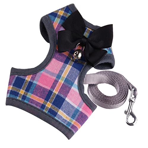 Seil Haustier Katzenbaum Kleine Hundegeschirr und Leine Mesh Gepolsterte Kein Pull-Welpe Haustiergurt Bowtie Plaid Smoking Weste Kabelbaum Leads for Katzen Haustierleine Mit (Color : Pink, Size : M von FnnEmg