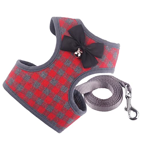 Seil Haustier Katzenbaum Kleine Hundegeschirr und Leine Mesh Gepolsterte Kein Pull-Welpe Haustiergurt Bowtie Plaid Smoking Weste Kabelbaum Leads for Katzen Haustierleine Mit (Color : Red, Size : L) von FnnEmg