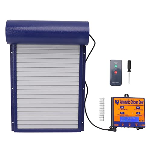 Automatische Hühnerstalltür, Batteriebetriebener Automatischer Hühnertüröffner aus Aluminium mit Timer, Programmierbarem Lichtsensor und Fernbedienung, LCD-Bildschirm, (Blau) von Fockety