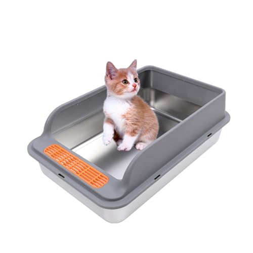 Fockety Extra Große Katzentoilette aus Edelstahl, Leicht zu Reinigende Katzentoilette mit Auslaufsicherer Matte, 23,62 X 15,75 X 7,87 Zoll Metalltoilette für Mehrere Katzen, (Extra groß) von Fockety