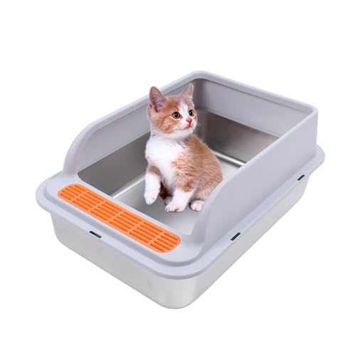 Fockety Extra Große Katzentoilette aus Edelstahl, Leicht zu Reinigende Katzentoilette mit Auslaufsicherer Matte, 23,62 X 15,75 X 7,87 Zoll Metalltoilette für Mehrere Katzen, (Extra groß) von Fockety