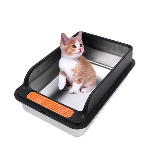 Extra Große Katzentoilette aus Edelstahl, Leicht zu Reinigende Katzentoilette mit Auslaufsicherer Matte, 23,62 X 15,75 X 7,87 Zoll Metalltoilette für Mehrere Katzen, (Extra groß) von Fockety