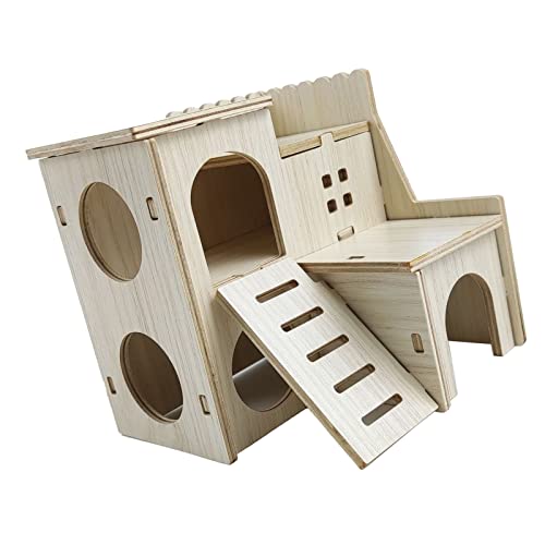 Fockety Kletterhaus für Hamster, Holzversteck für Hamster, Einfaches Hamsterzubehör (Springende Villa, 16x16x5cm / 6,3x6,3x2,0in) von Fockety