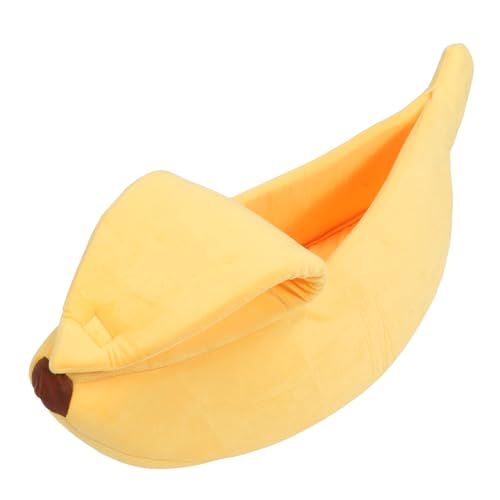 Fockety Süßes Bananen Katzenbetthaus, Weiches, Gemütliches, Warmes Gelbes Bananen Katzenbett, Lustiges Bananenbett, Weihnachts Haustierbett, Hübsches Haustierzubehör für Katzen, (L) von Fockety