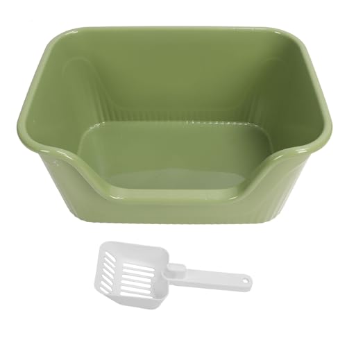 Große Offene Katzentoilette, 21,65 X 15,35 X 10,63 Zoll, Katzentoilette mit Hohen Seiten und Benutzerfreundlichem Rillendesign, Antihaftbeschichtete Innenwand, Große (Green) von Fockety