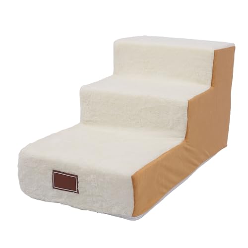 Hundetreppe, Plüsch Schaumstoff Soft Stepping Experience Pet Steps 3 Stufen Stabile Struktur rutschfest Leichtgewicht Vielseitig einsetzbar Hundetreppe für Hochbett (Kaffee von Fockety