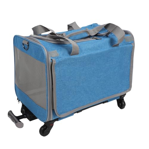 Katzentransportbox mit Rollen, Haustiertransportbox mit Rollen für kleine Hunde und Katzen, rollende Katzentransportbox, Reisetasche mit Teleskopgriff für Flugspaziergänge (Blue) von Fockety