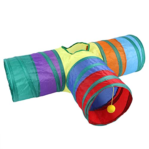 Katzentunnel, 3-Wege-interaktiver Regenbogen, Faltbare Katzenröhre, Polyester-Katzentunnelröhre, Katzenspielzeug mit Spielball für Katzen, Kätzchen, Aktivitäten Im Innen- und von Fockety