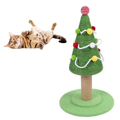 Weihnachtsbaum Katzenkratzbaum, Interaktiver Süßer Katzenkratzer mit Teaser Ball, Sisal Katzenkratzbaum, Katzenspielzeug, Weihnachtsdekoration, Katzenbaum für (Groß: 40 x 65 cm / von Fockety