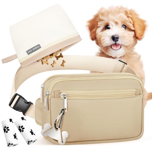 Focxoio Leckerli-Tasche für Hunde zum Training und Spazierengehen, freihändiges Gassigehen, mit individueller Snack-Tasche, inklusive Kotbeutel/Halter, Hundezubehör für Welpen, Reisen, Outdoor, Khaki von Focxoio