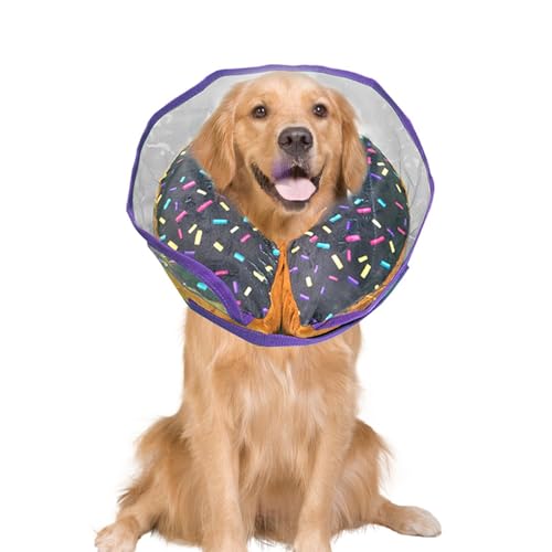 Foeirp Aufblasbarer Donut für Hunde, Donut-Design, Nackenschutz, Haustierhalsband, mit transparenter Schutzhülle, weiches aufblasbares Genesungshalsband, Katzen-Halsband für große Hunde von Foeirp