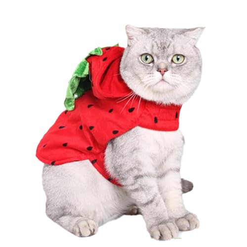 Foeirp Erdbeer-Katzenkostüm,Hunde-Erdbeerkostüm,Welpen-Weihnachtsoutfit | Winter-Hundekostüm, Erdbeerform, Kapuzenpullover, lustige Haustierkleidung für Halloween, Weihnachten von Foeirp