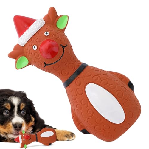 Foeirp Hundespielzeug zum Zahnen – Quietschendes Weihnachts-Kauspielzeug, Schneemann, Elch, Weihnachtsmann, Kauspielzeug, robuste Welpenzahnreinigung, Gummi-Spielzeug für saubere Zähne, Backenzähne von Foeirp