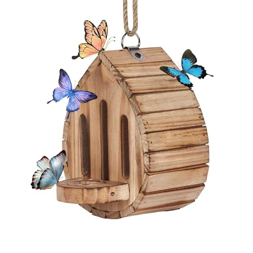 Holz Schmetterlinge Haus | Schmetterlinge Futterbox | Natur Lebensraum Nest | Garten Schmetterlinge Haus Holz Futterhaus für Schmetterlinge Natur Lebensraum Box mit Winterunterstand für Schmetterlinge von Foeirp