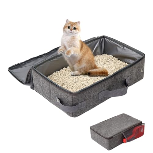 Tragbare Katzentoilette | Katzentoilette mit Reißverschluss | Faltbare Katzentoilette | Tragbare Katzentoilette mit Reißverschluss Deckel und 45 x 35 x 11 cm für Hotels von Foeirp