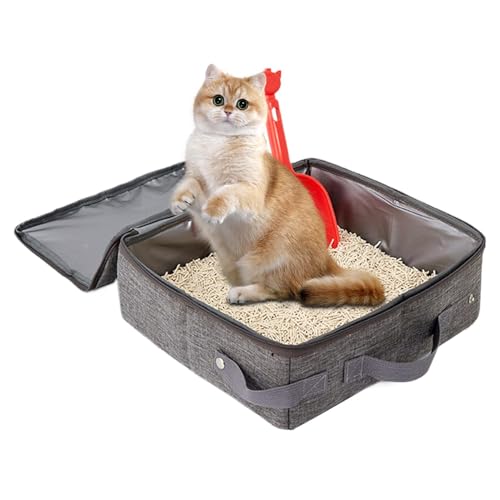 Tragbare Katzentoilette | Katzentoilette mit Reißverschlussdeckel | Faltbare Katzentoilette | Tragbare Katzen-Reisetoiletten mit Reißverschlussdeckel und 45 x 35 x 11 cm/17,72 x 13,78 x 4,33 Zoll für von Foeirp