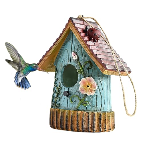 Fofetbfo Garten-Vogelhaus für Draußen, Kolibri-Haus, Hängendes Vogelhaus, Kunstharz-Vogelhaus, Hängende Vogelhäuschen für Kolibri, Drossel, Schwalbe, Zaunkönig, Rotkehlchen (A) von Fofetbfo