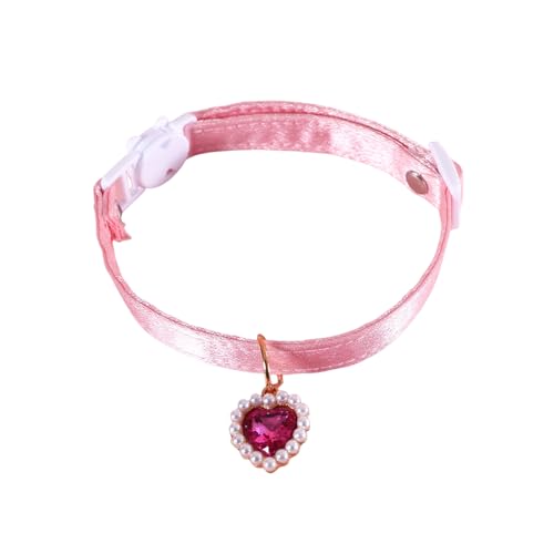 Fogcroll Haustierhalsband mit Schleifendekoration, Bezaubernder Katzen-Liebesanhänger, Verstellbarer Hundehalskreis, exquisiter Herz-Anhänger-Riemen Rosa 1 von Fogcroll