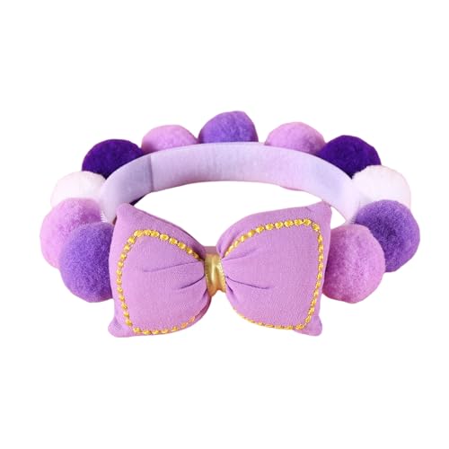 Fogcroll Weiches Haustierhalsband, bunt, langlebig, mit modischen Fellknäuelschleifen, Katzenhalsband, Elegante Hundehalskette Violett M von Fogcroll